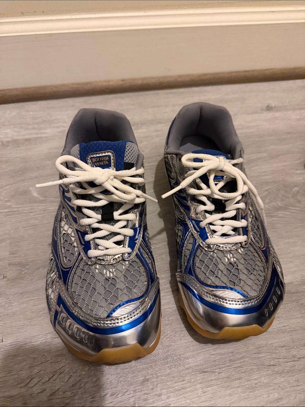 Bottega Veneta Silver & Blue Kids Lace-Up Sneakers